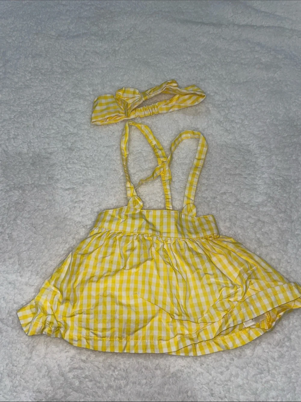 Disney Baby Yellow Gingham Suspender Skirt with Headband